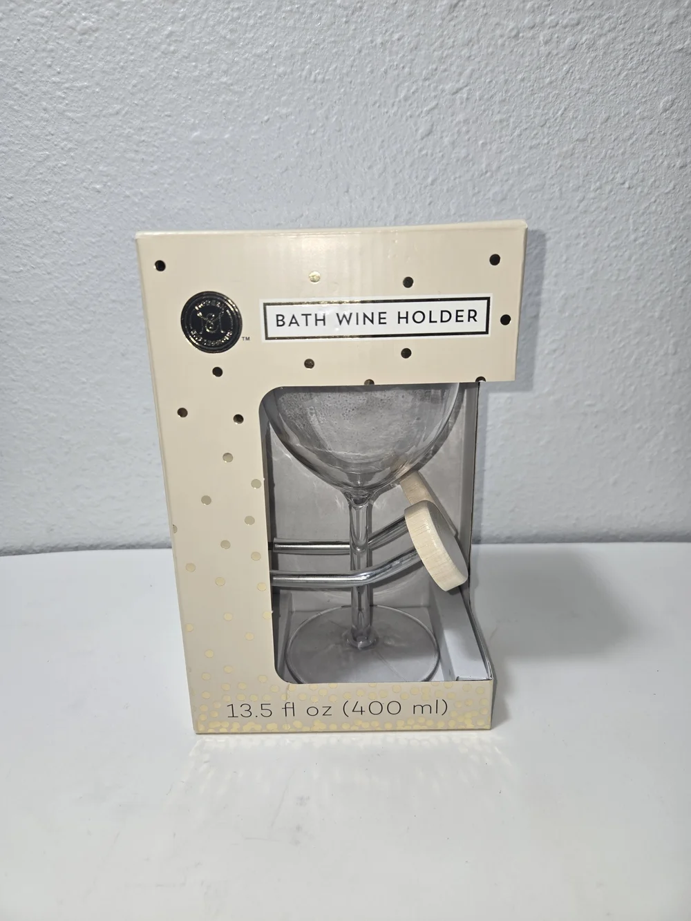 Bath Wine Holder - Clear Glass with Silver Rack